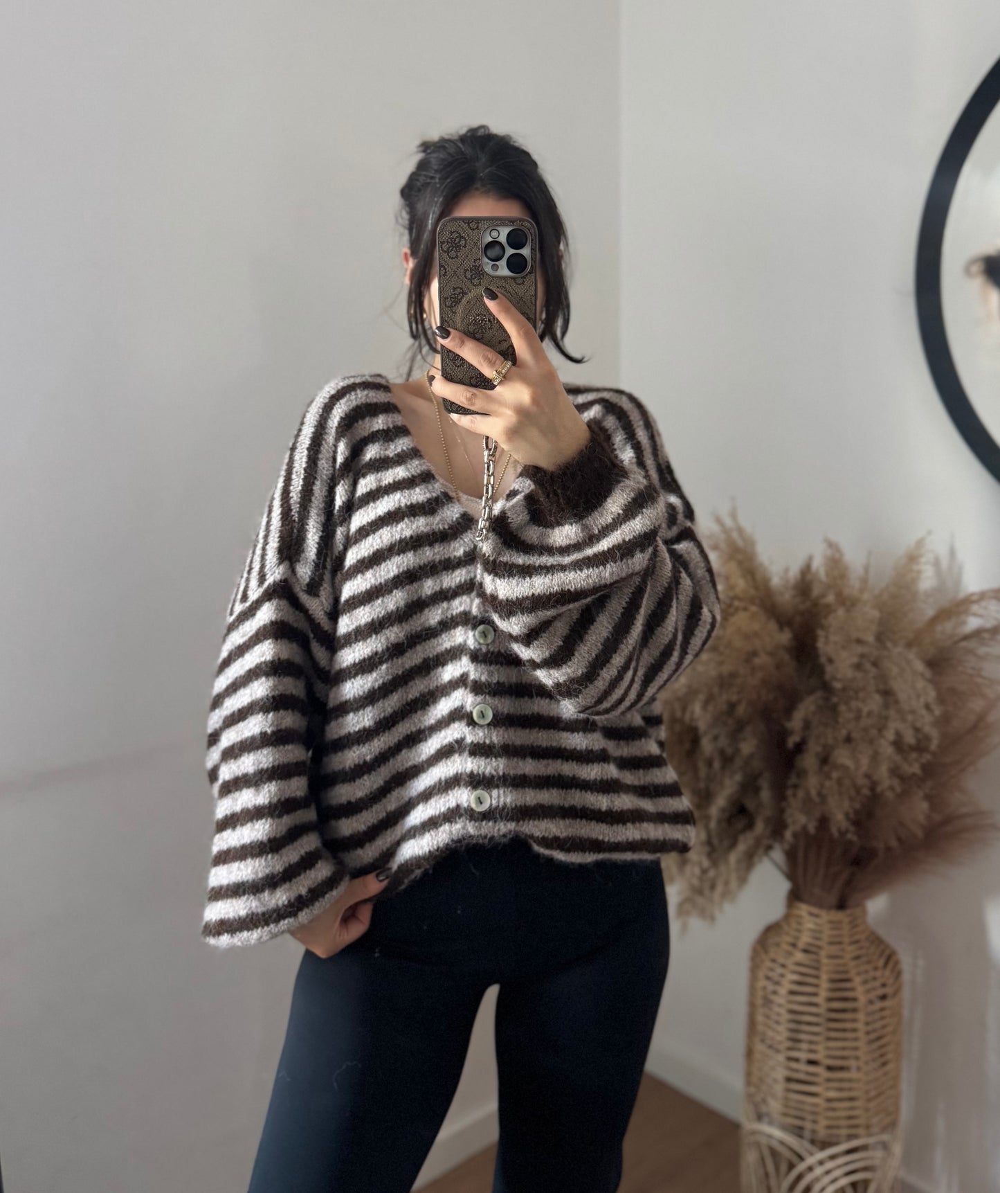 Gestreifter Cardigan braun Teddy