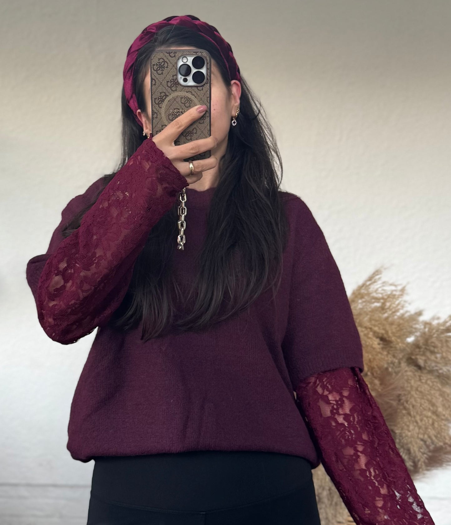 Midarm mit spitzen Ärmel Bordeaux