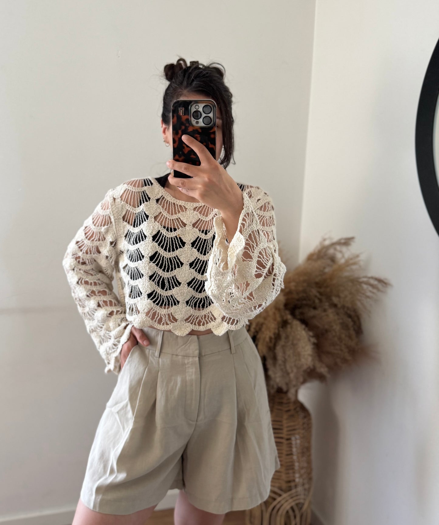 Pearl Shell lace top Stone