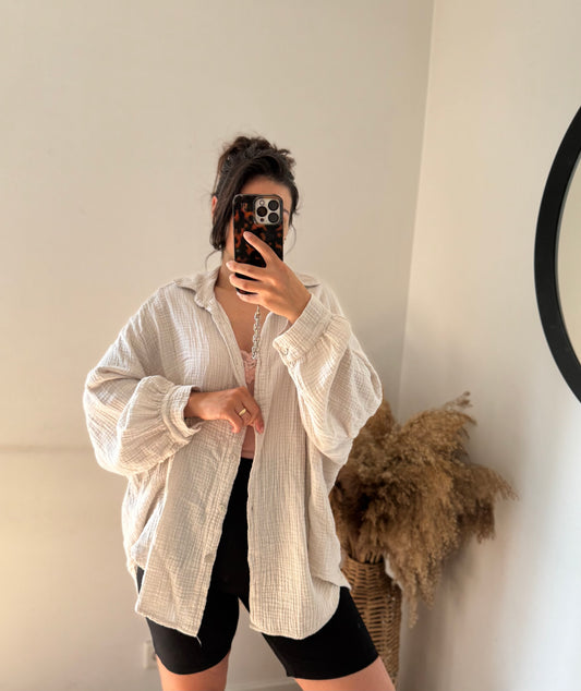 Oversized Musselin Bluse stone
