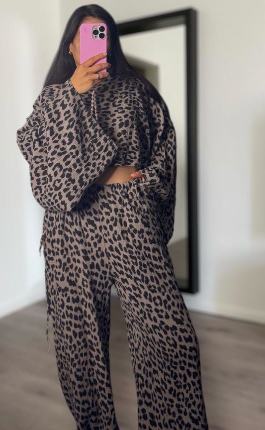 Musselin Hose zum binden Leo taupe