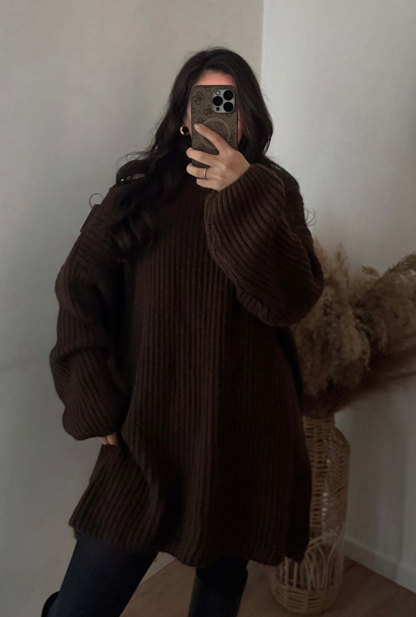 Basic Strick Kleid braun