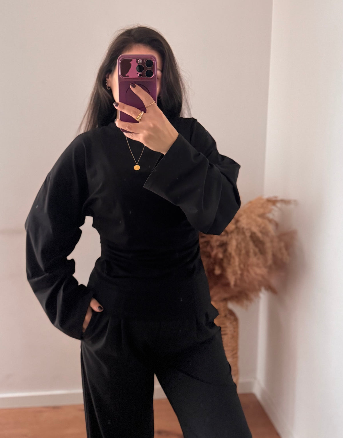 Tailliertes Baumwoll Shirt schwarz
