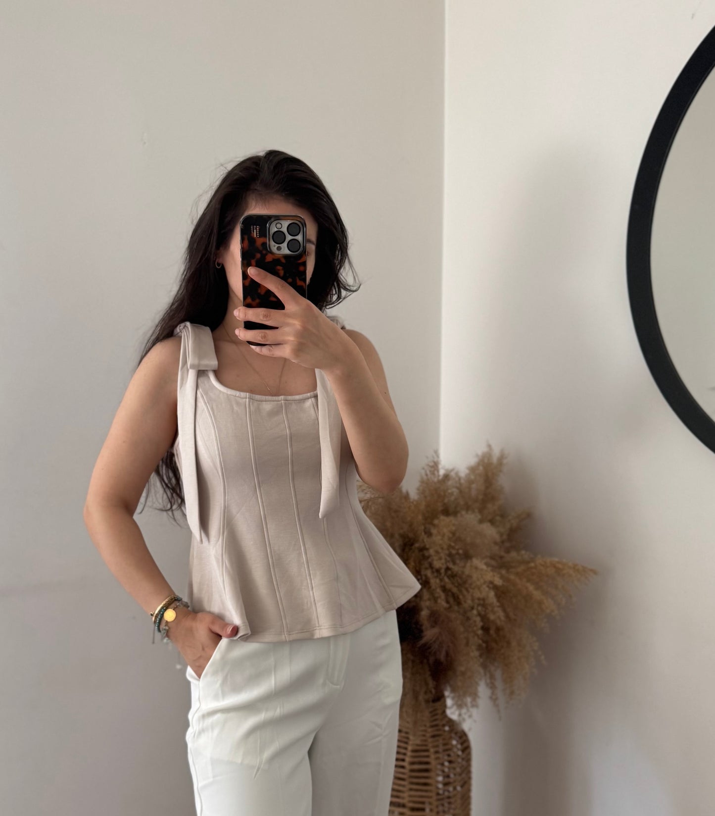 Peplum Top Butterstoff Stone