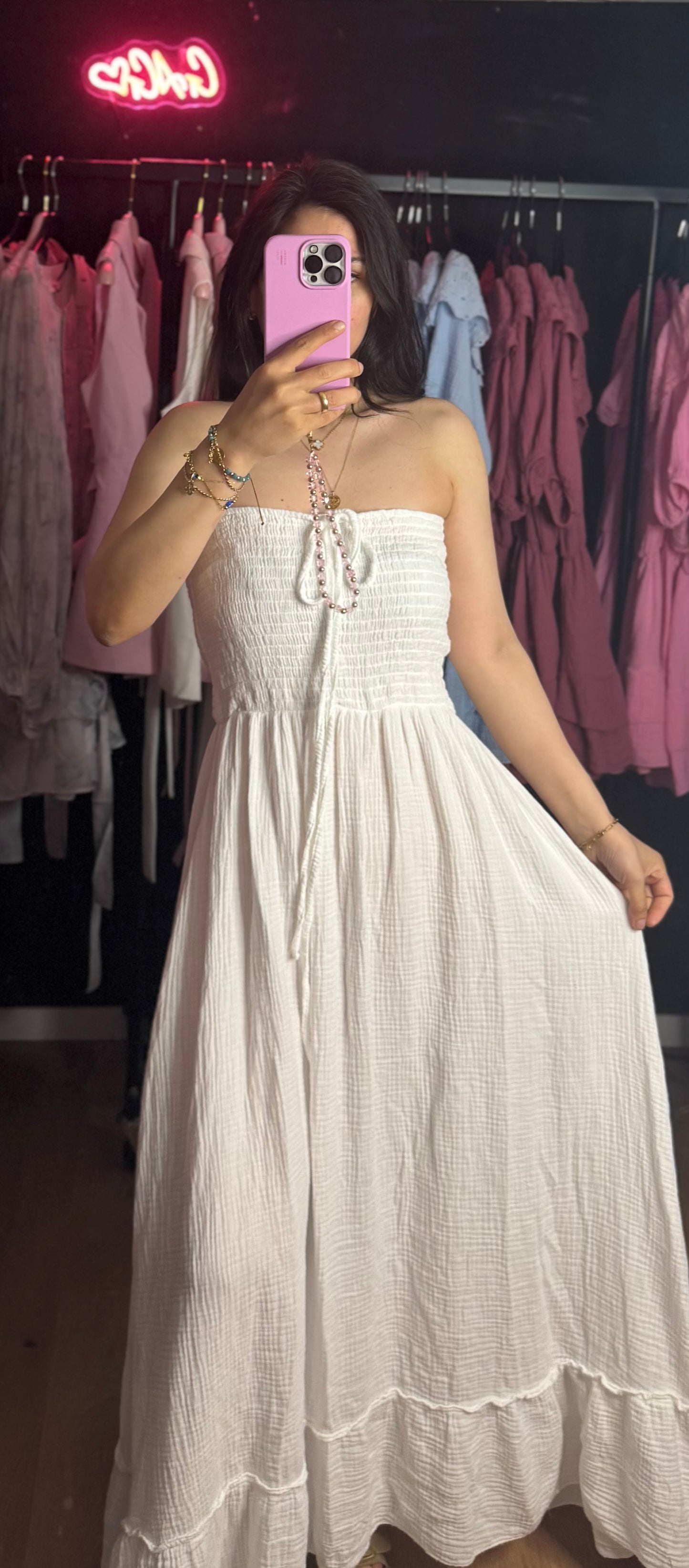 Musselin Bandeau Kleid weiß