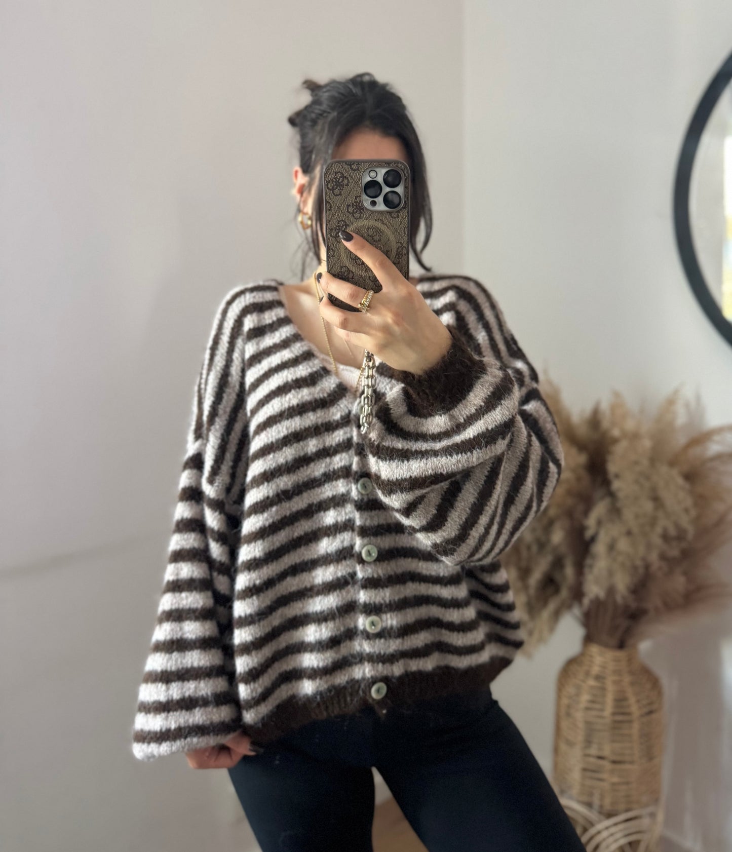 Gestreifter Cardigan braun Teddy