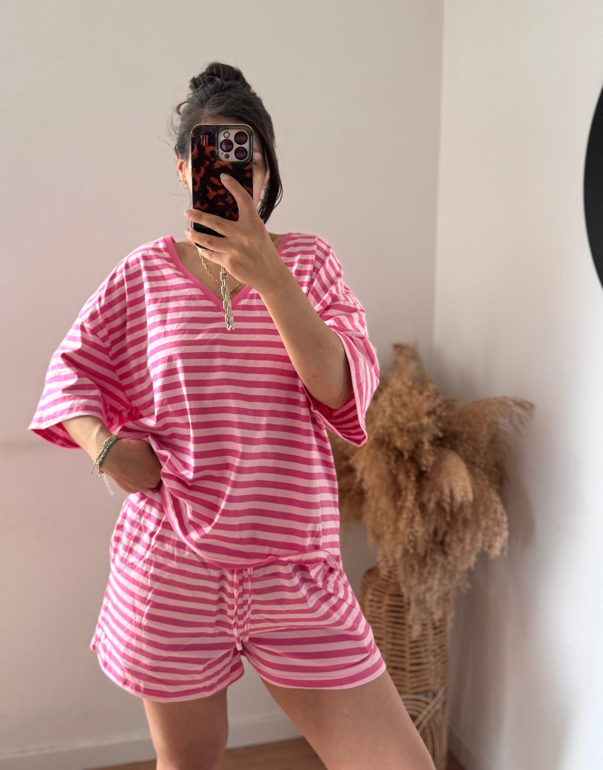 Gestreiftes Baumwoll Set pink/rosa