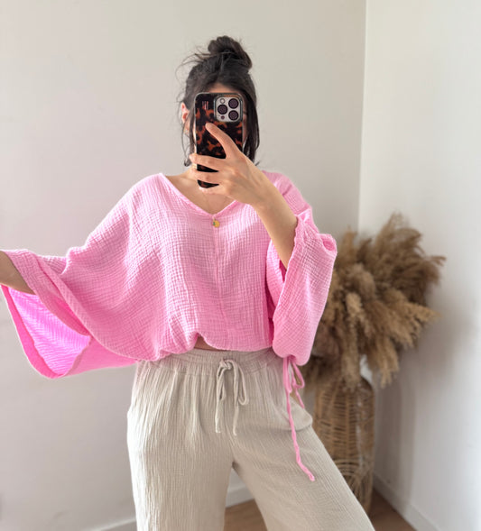 B-WARE Musselin fee mit bindedetails rosa