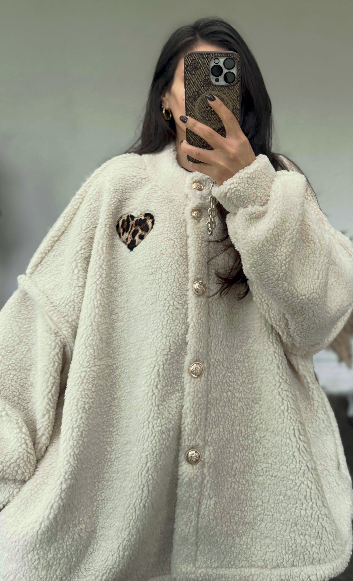 LELLY Teddy Jacke mit Leoherz beige