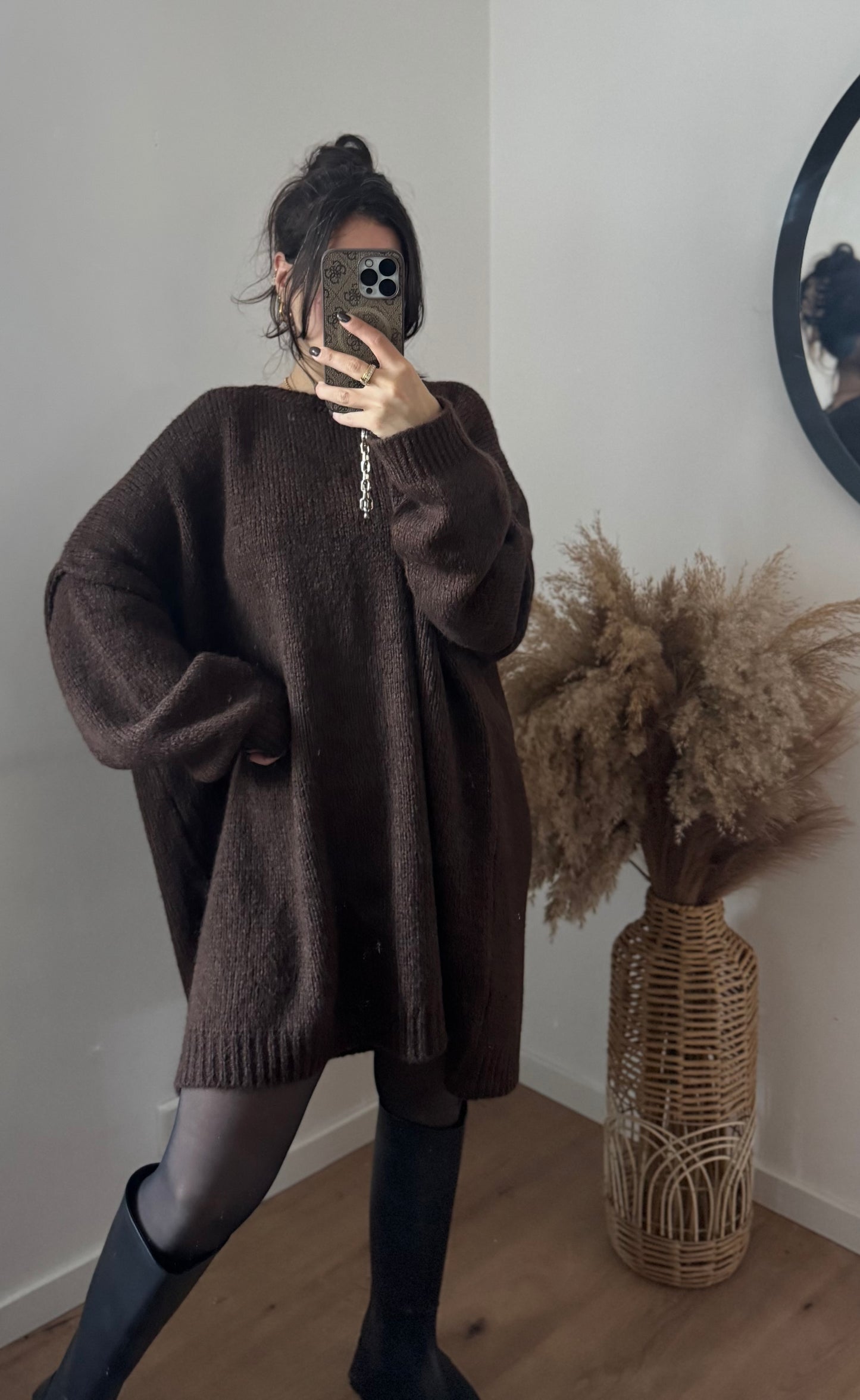 Oversized Pullover/Kleid dunkelbraun
