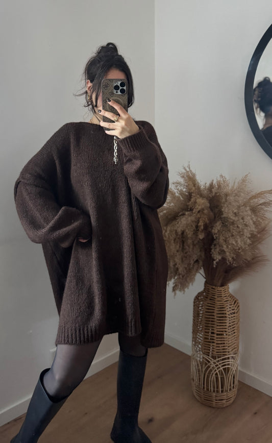 Oversized Pullover/Kleid dunkelbraun