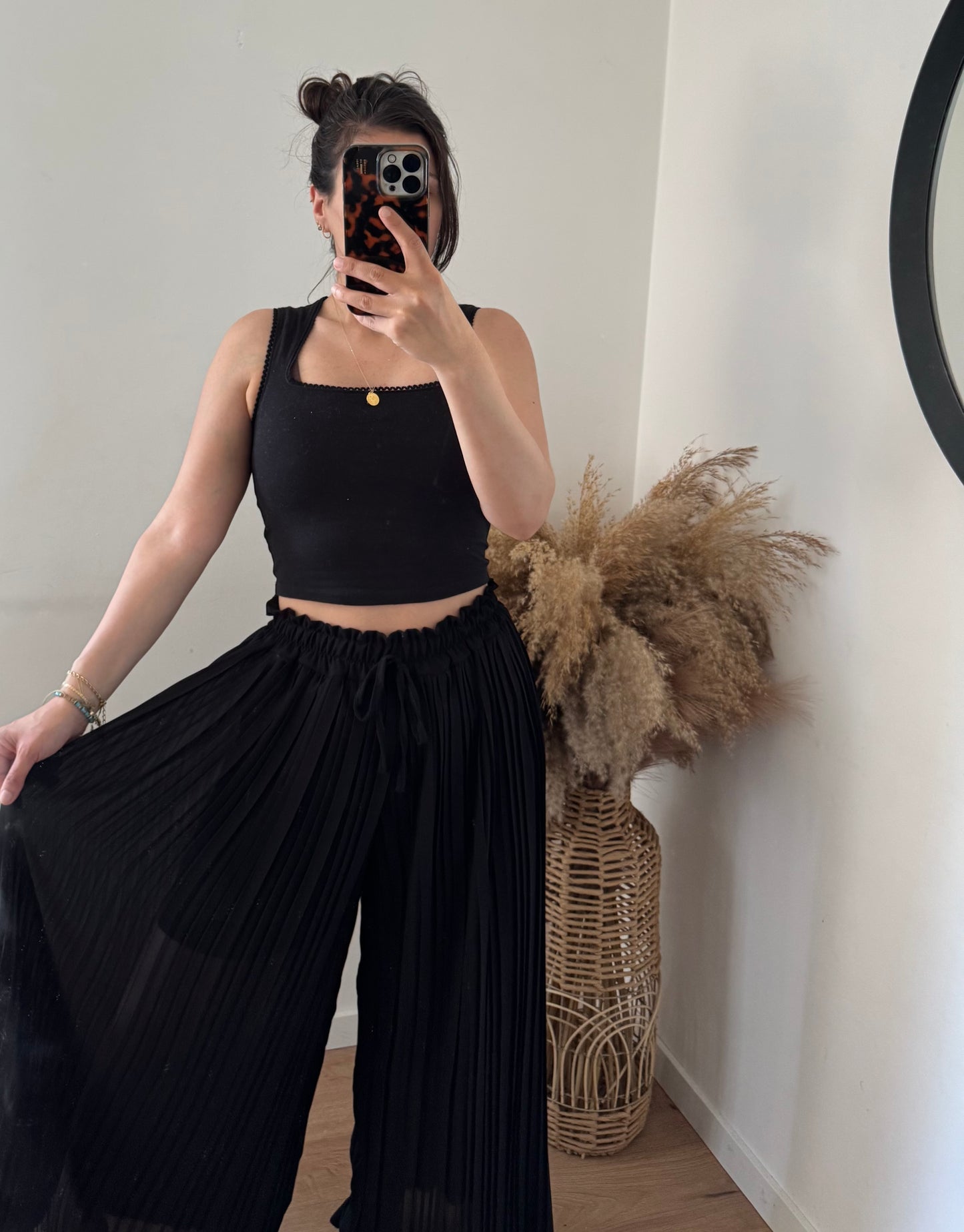 Plissee Hose mit Radler Futterstoff Black