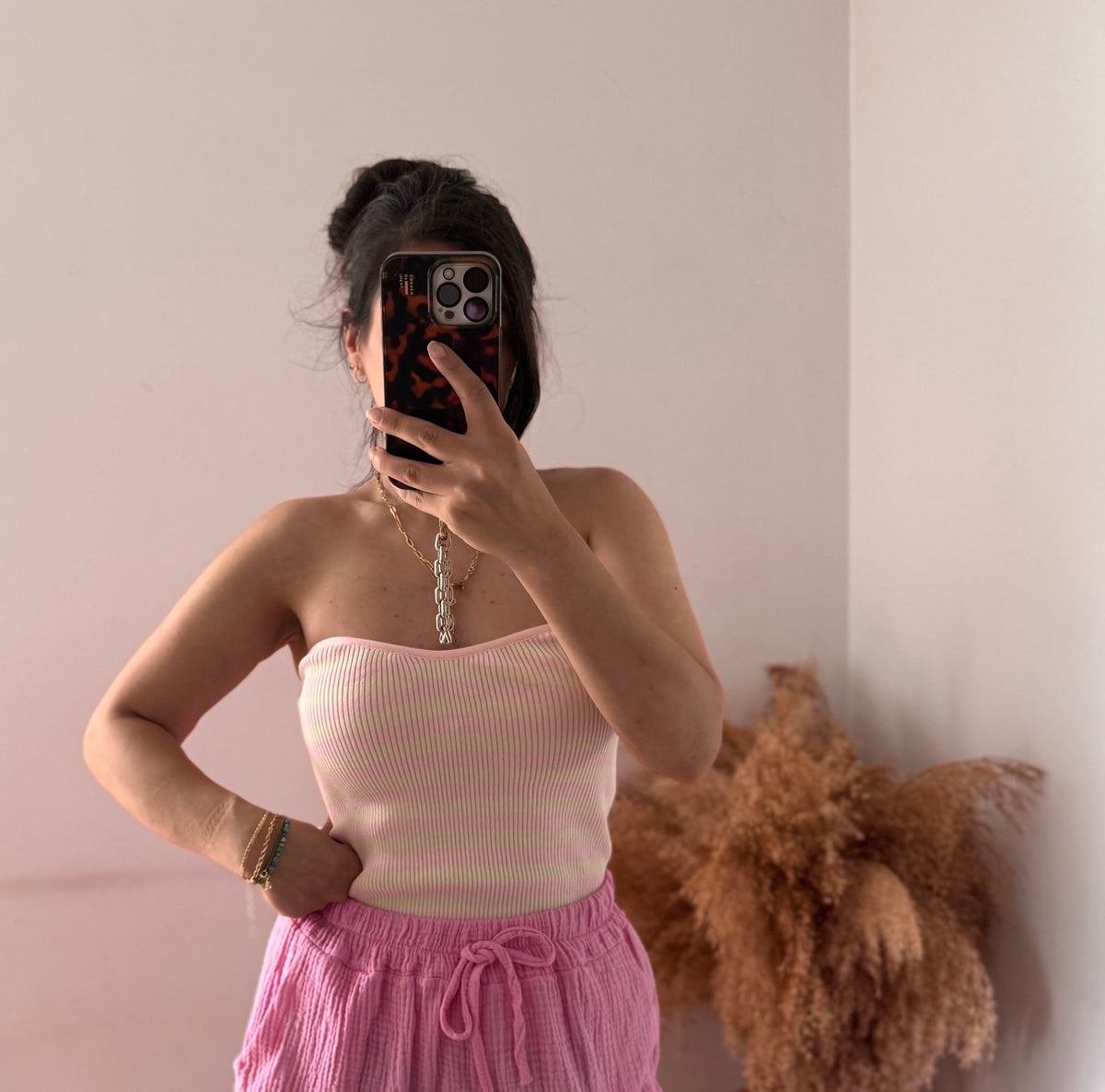 Herz Bandeau top gestreift Rosa/Ecru