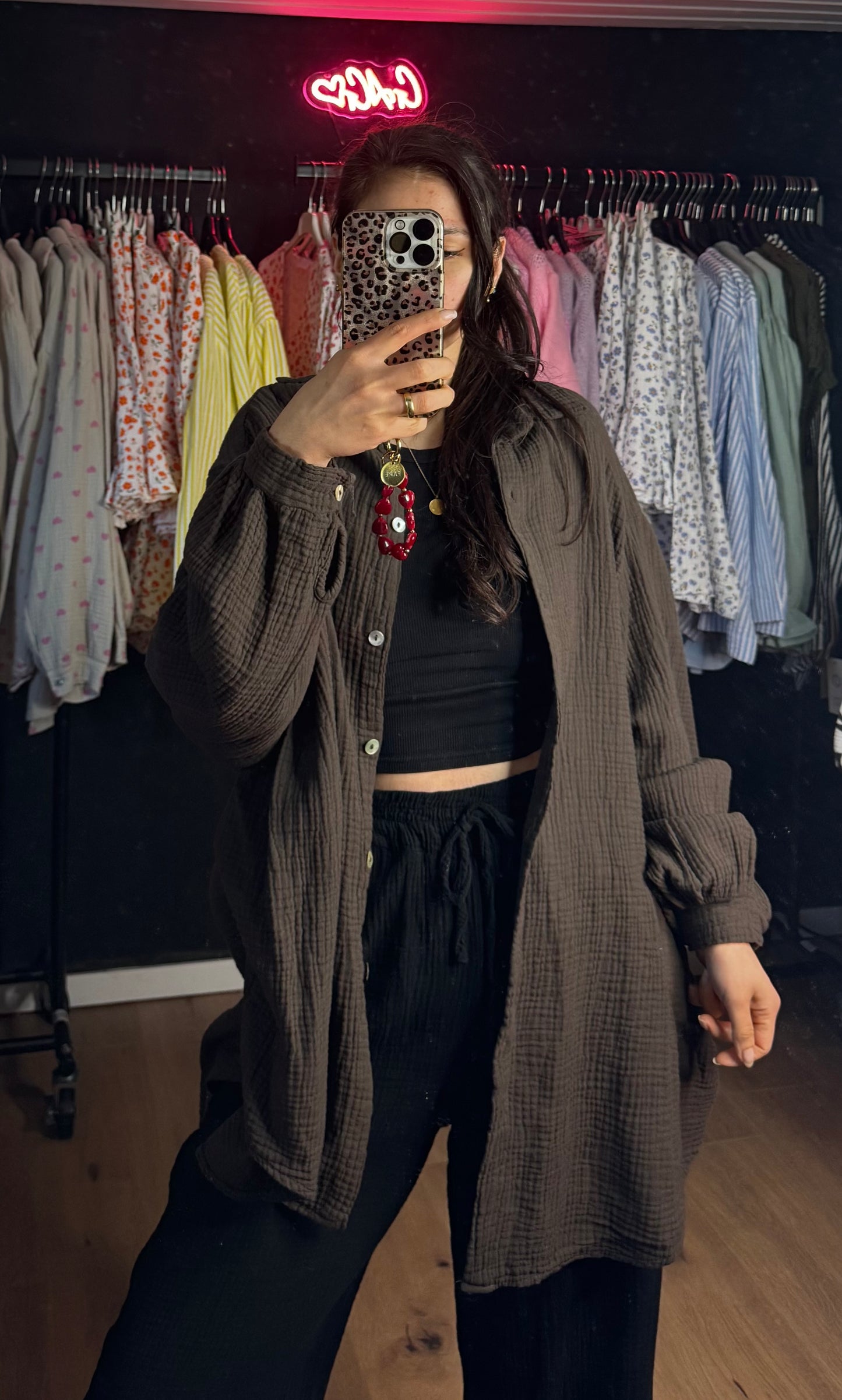 Musselinhemd Midlänge braun