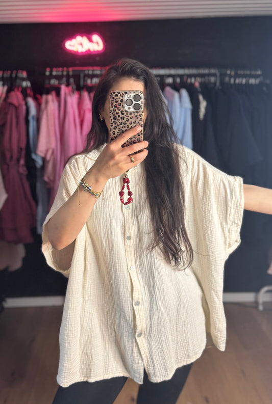 Kurzarm Musselinbluse Creme