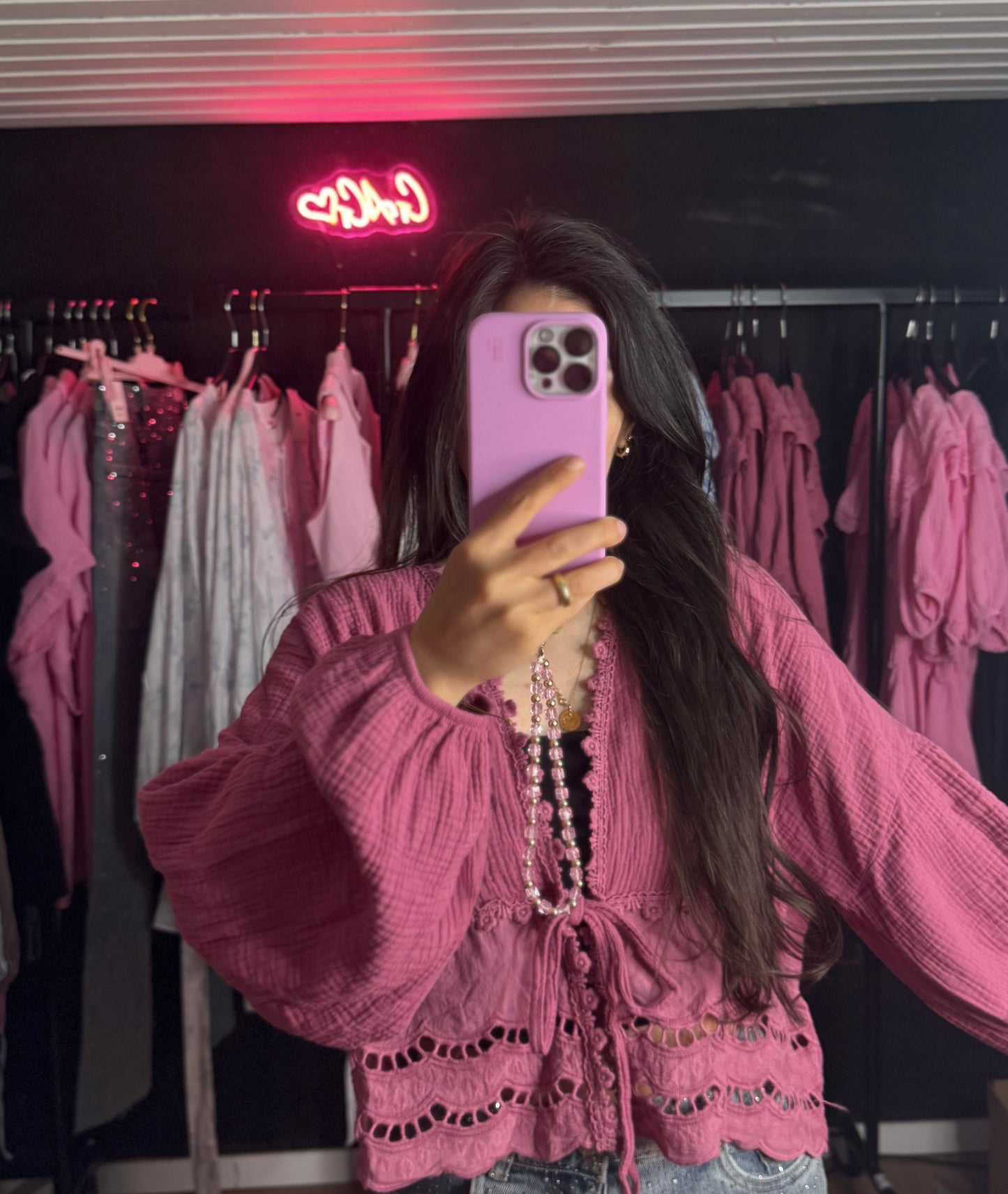 Häkel Musselin Bluse Beere