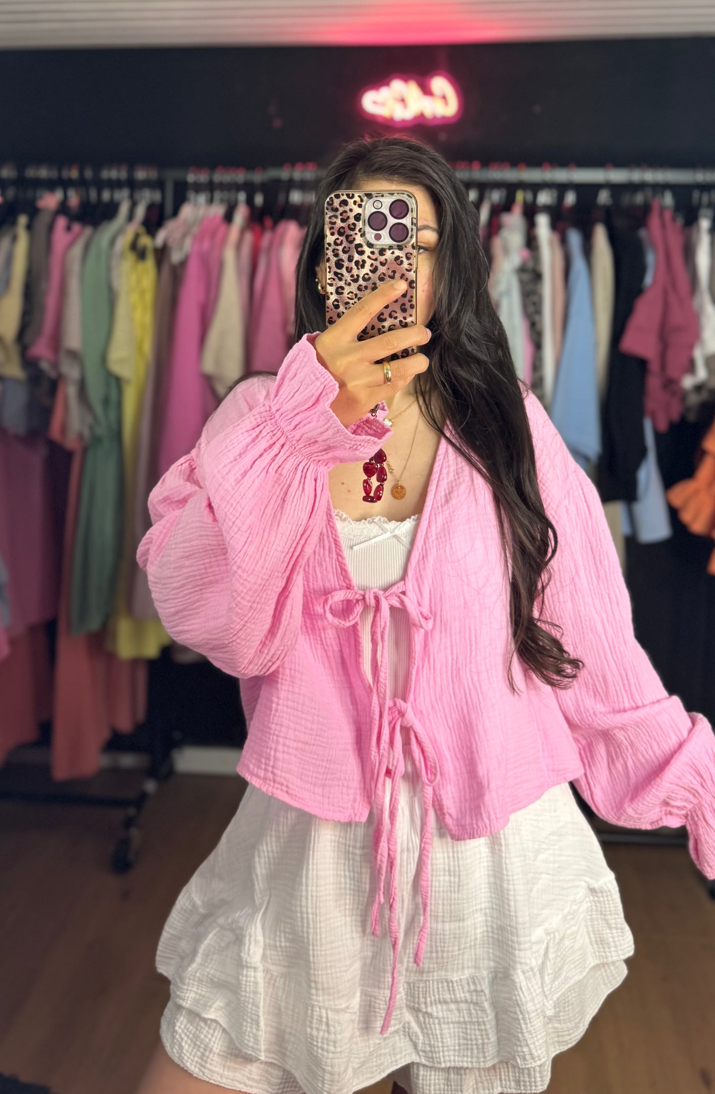 Musselin schleifen crop rosa