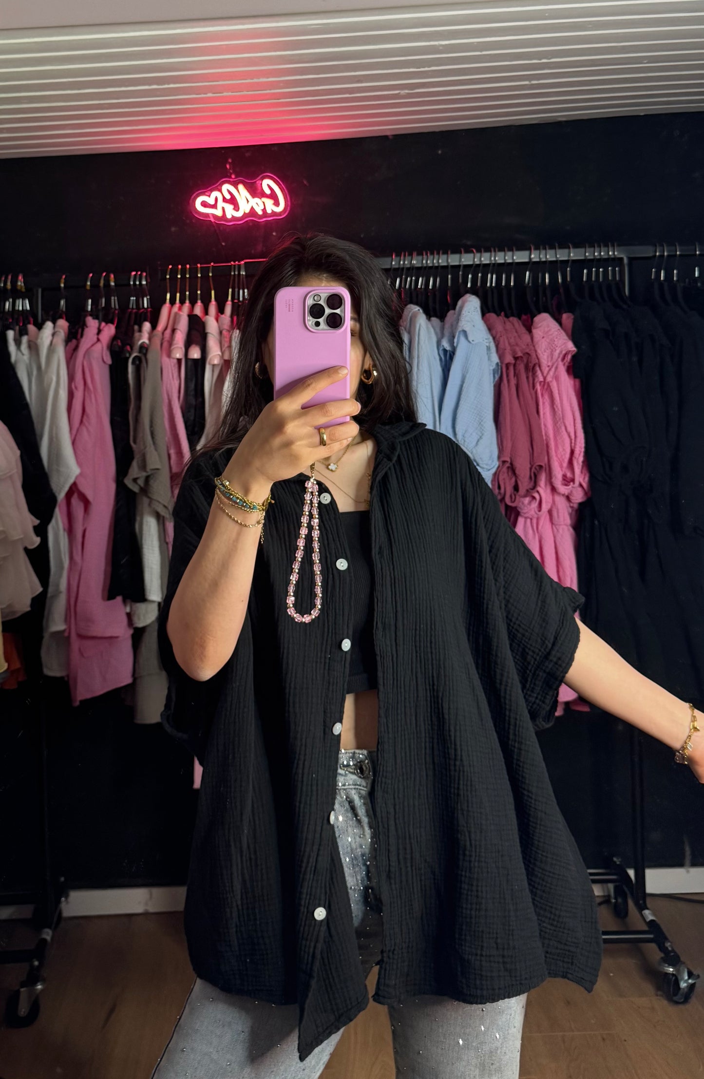 Kurzarm Musselin Bluse schwarz