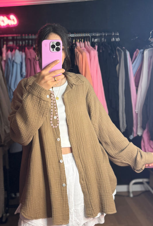 Oversized Musselin Bluse Mokka