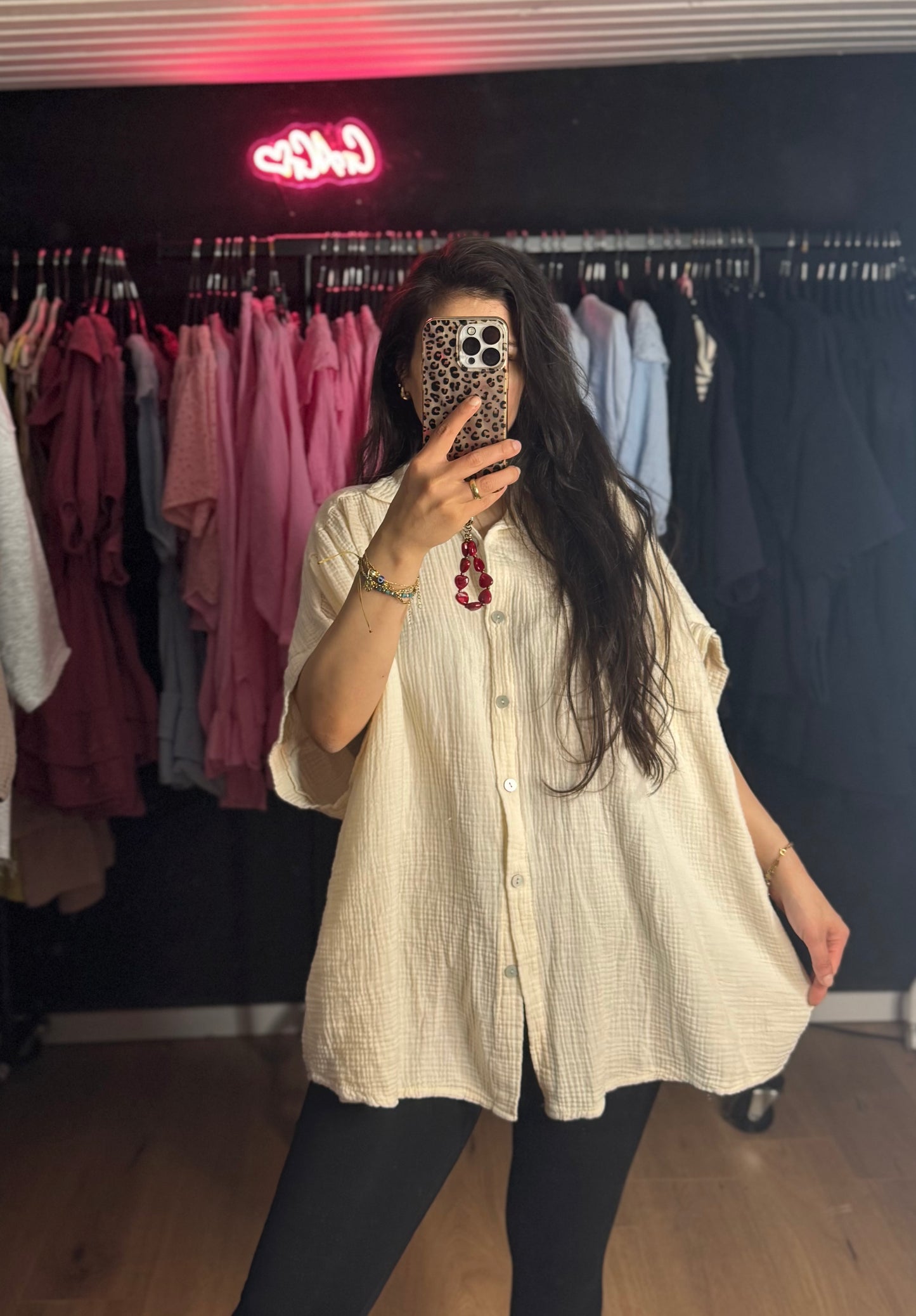 Kurzarm Musselinbluse Creme