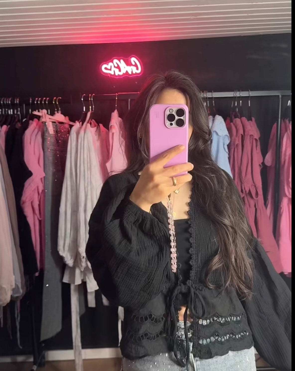 Häkel Musselinbluse schwarz