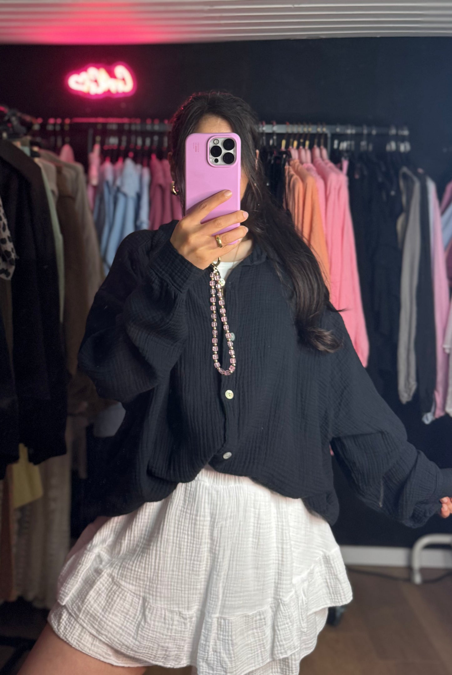 Oversized Musselinbluse schwarz