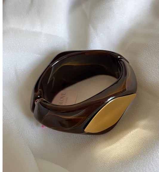 Irregular Chunky Resin Edelstahl Armreif braun