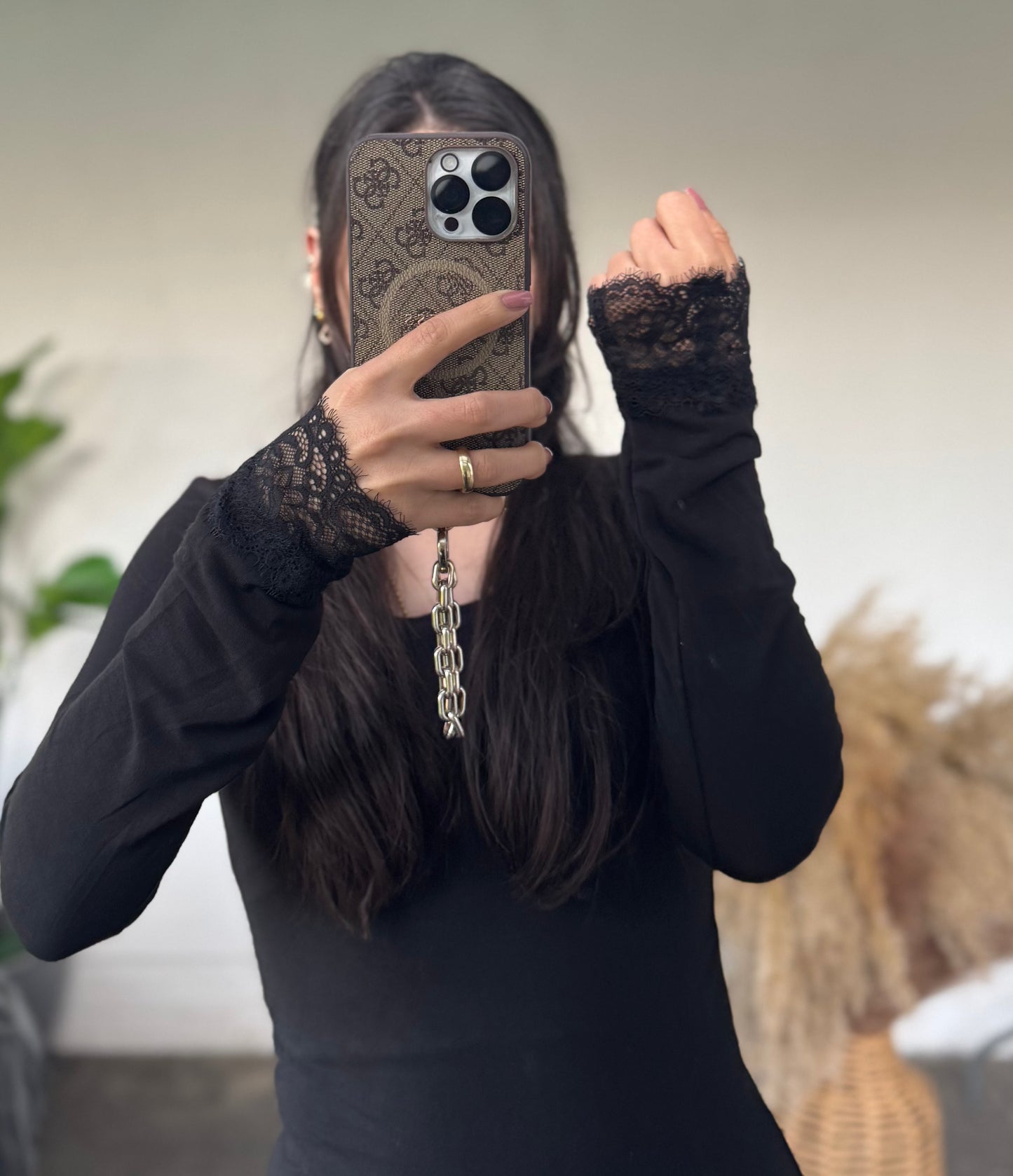 Viscose langarm mit spitzenärmel versch. Farben