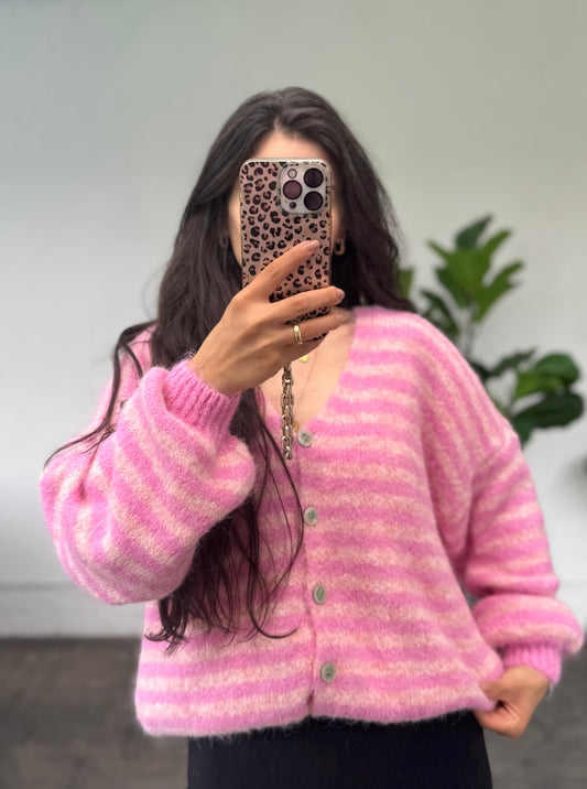 Gestreifter Cardigan pink