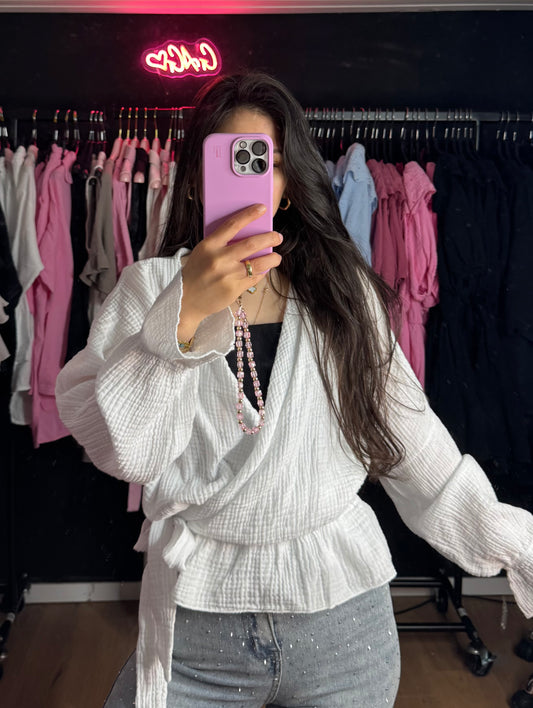 Musselinbluse zum binden weiß