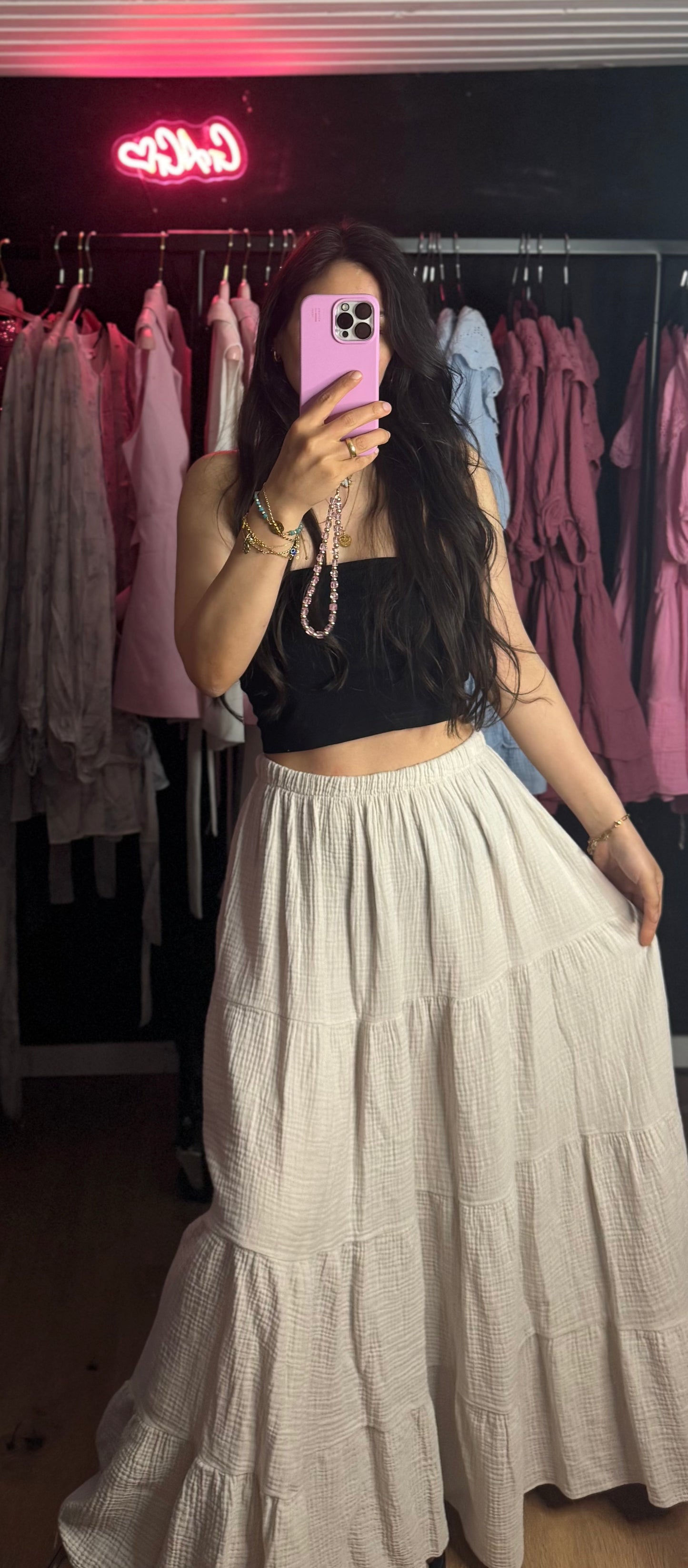 Langer Musselin Rock beige