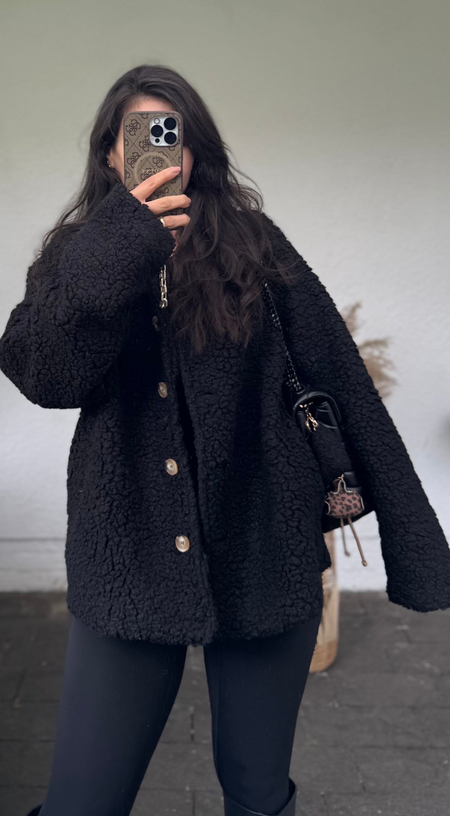Kurze Teddyjacke schwarz