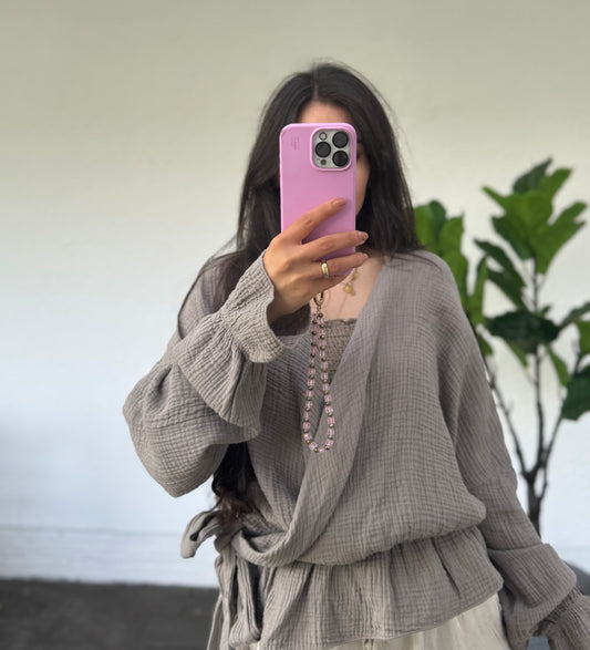 Musselin Wickelbluse taupe