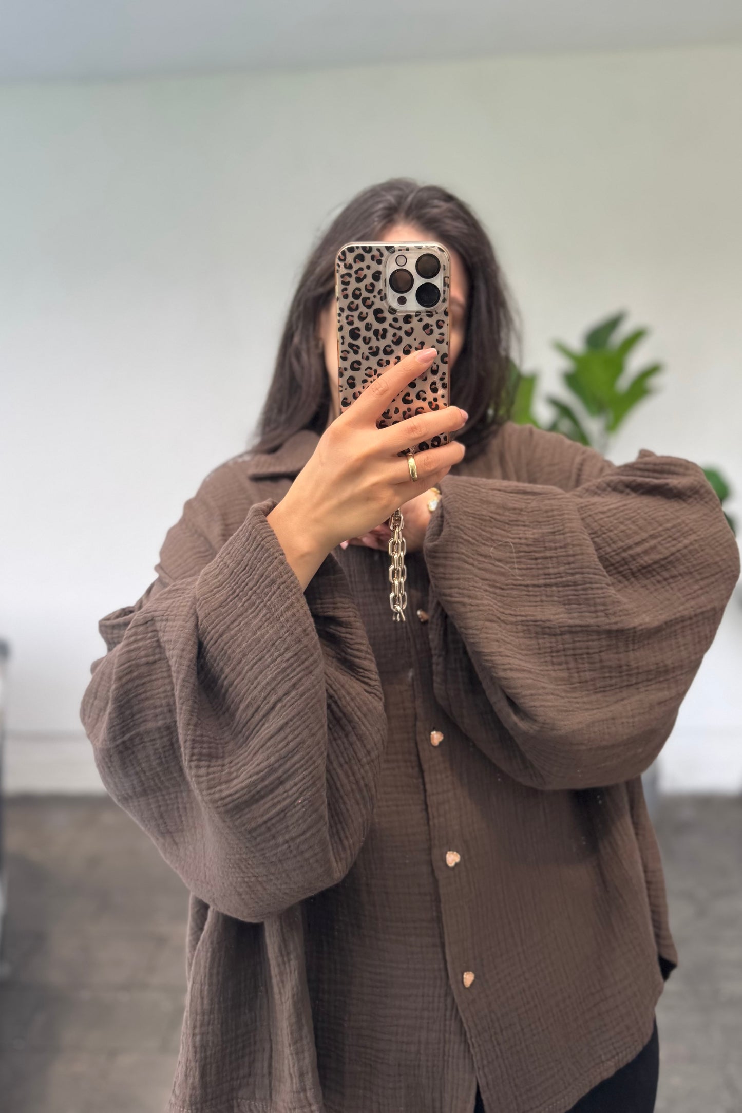 Musselin Bluse braun mit Herzen