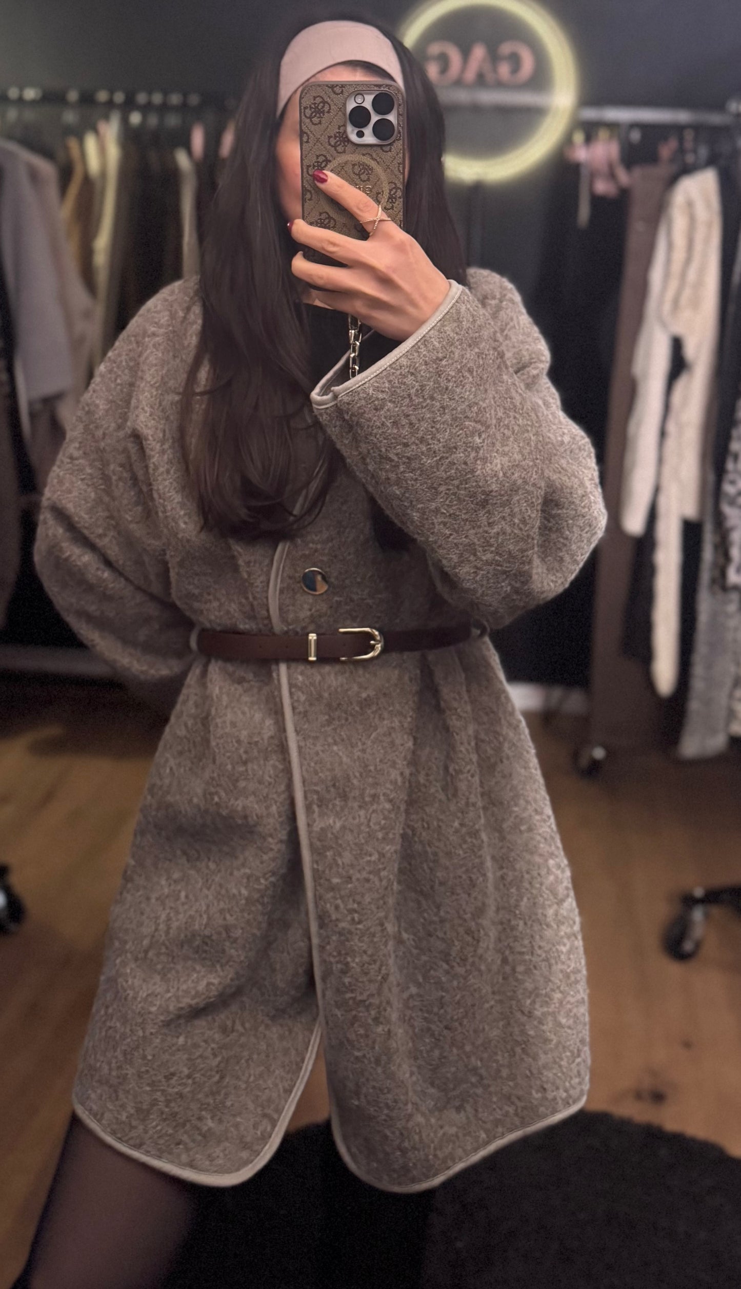 Teddy Coat taupe inkl. Gürtel