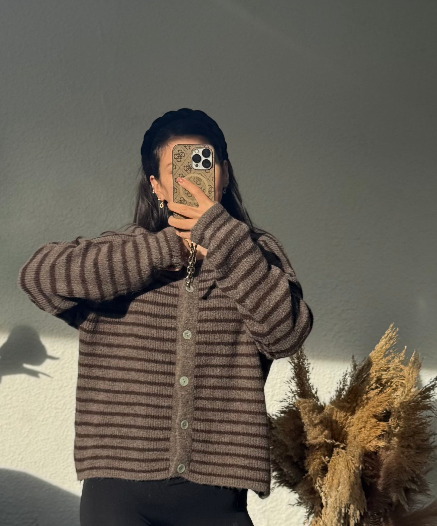 Striped Basic Cardigan braun/teddy