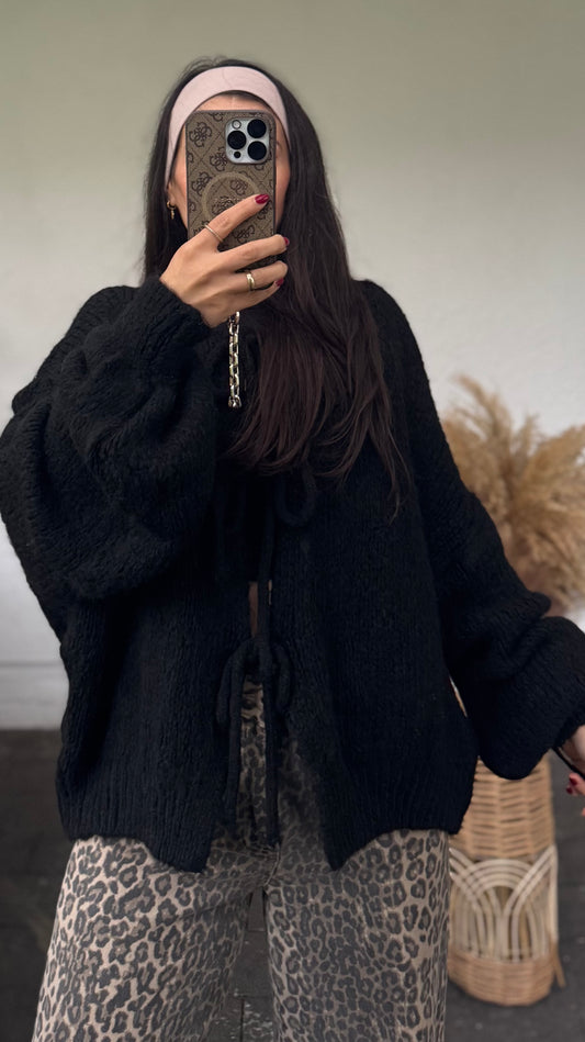 Triple Bow Cardigan schwarz