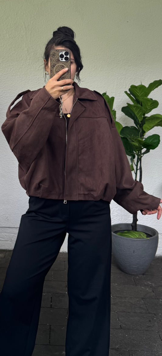 Kleinere Balloon Suede Jacke dunkelbraun