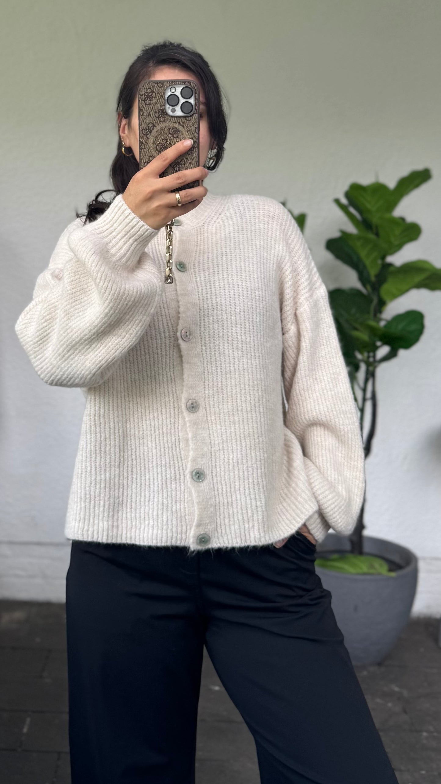 Long-Midarm Cardigan Ecru