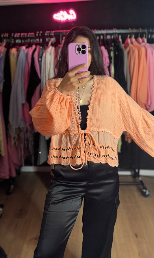 Häkel Musselinbluse Lachs