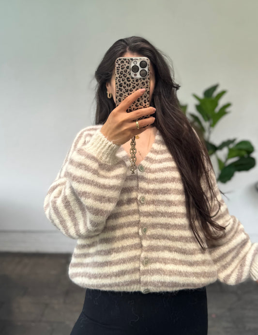 Gestreifter Cardigan hellbraun