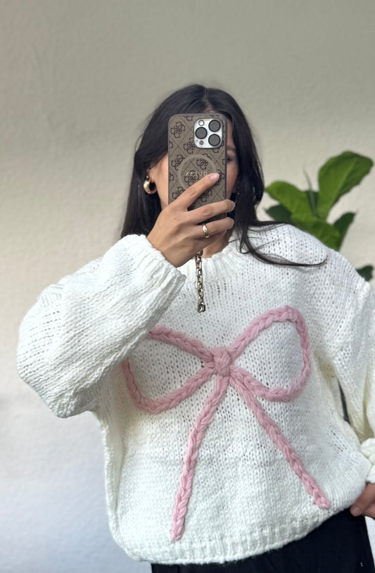 Schleifen Pulli Creme pink