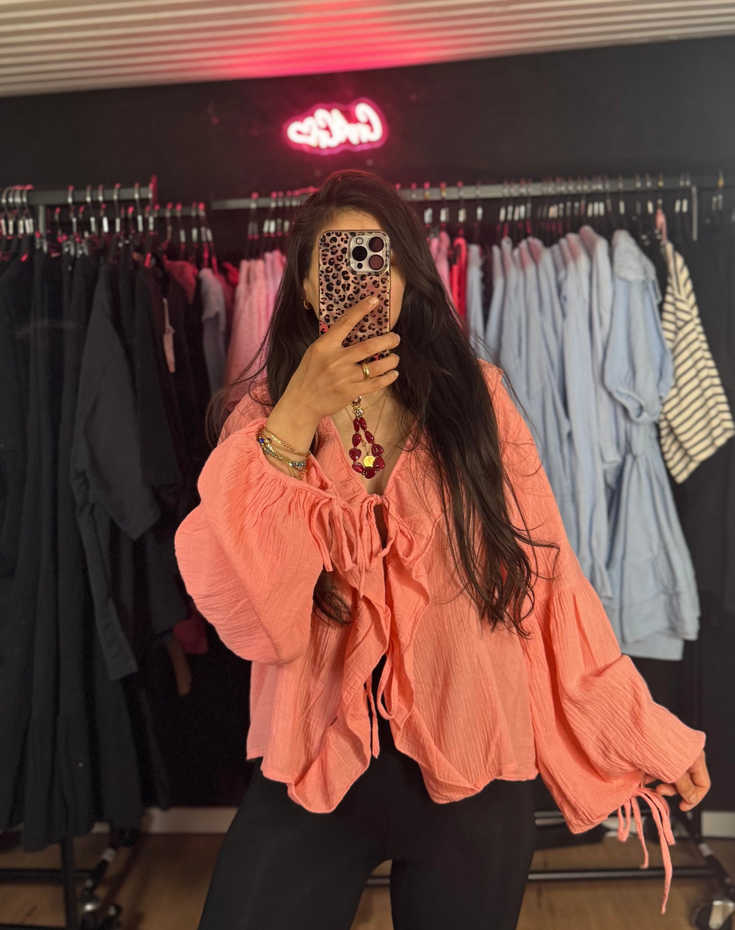 Sweet schleifen Bluse Lachs