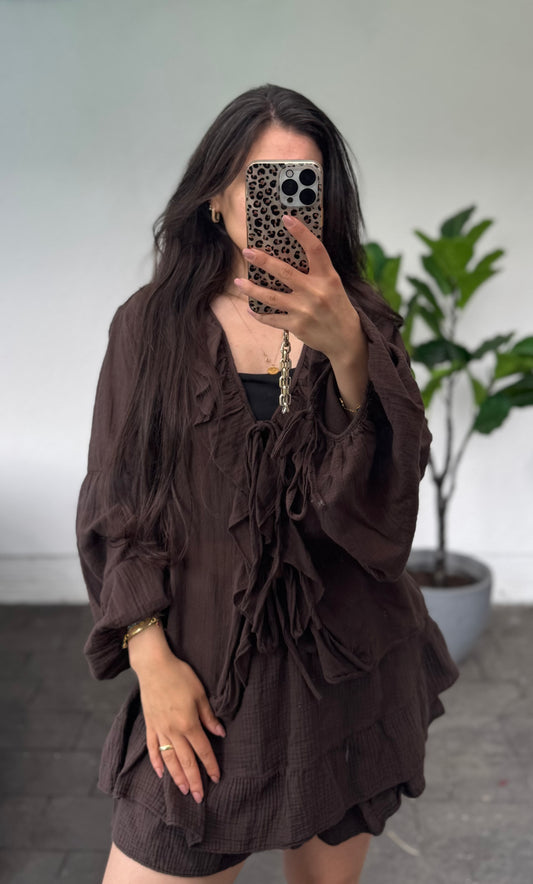 Sweet schleifen Bluse braun