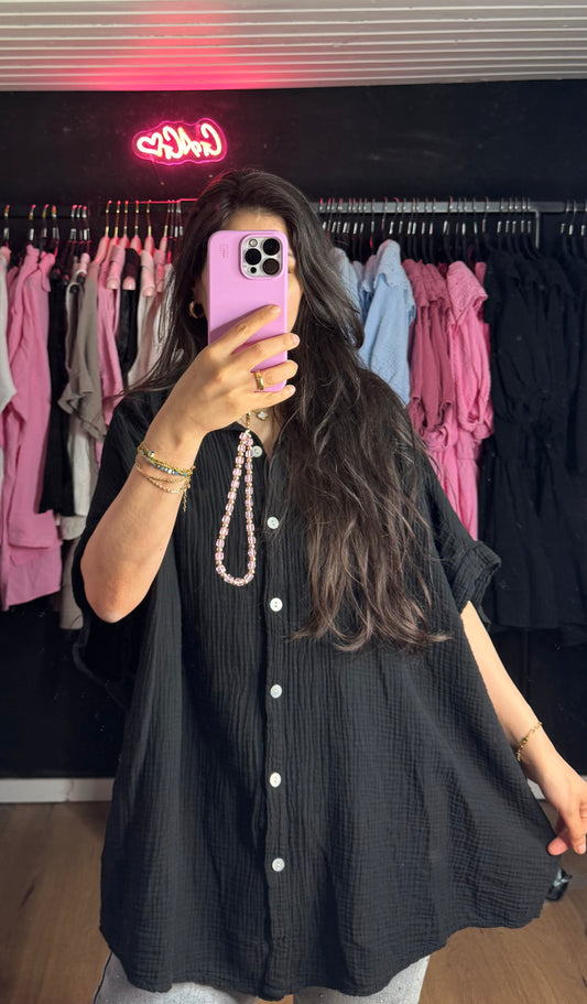 Kurzarm Musselin Bluse schwarz