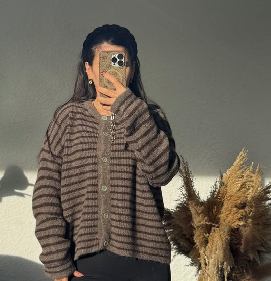 Striped Basic Cardigan braun/teddy