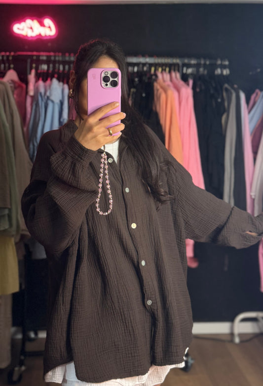 Oversized Musselin Bluse braun