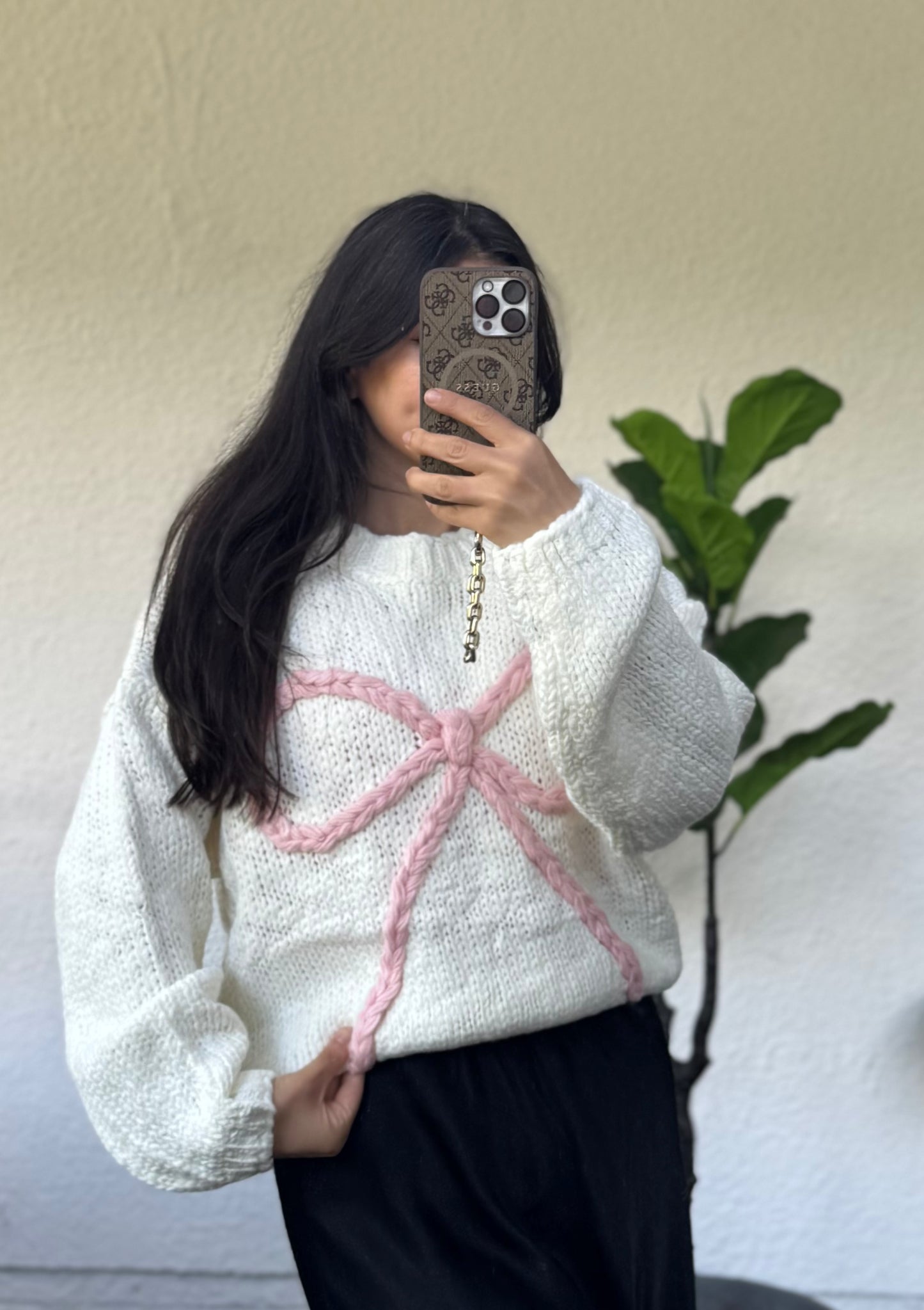 Schleifen Pulli Creme pink