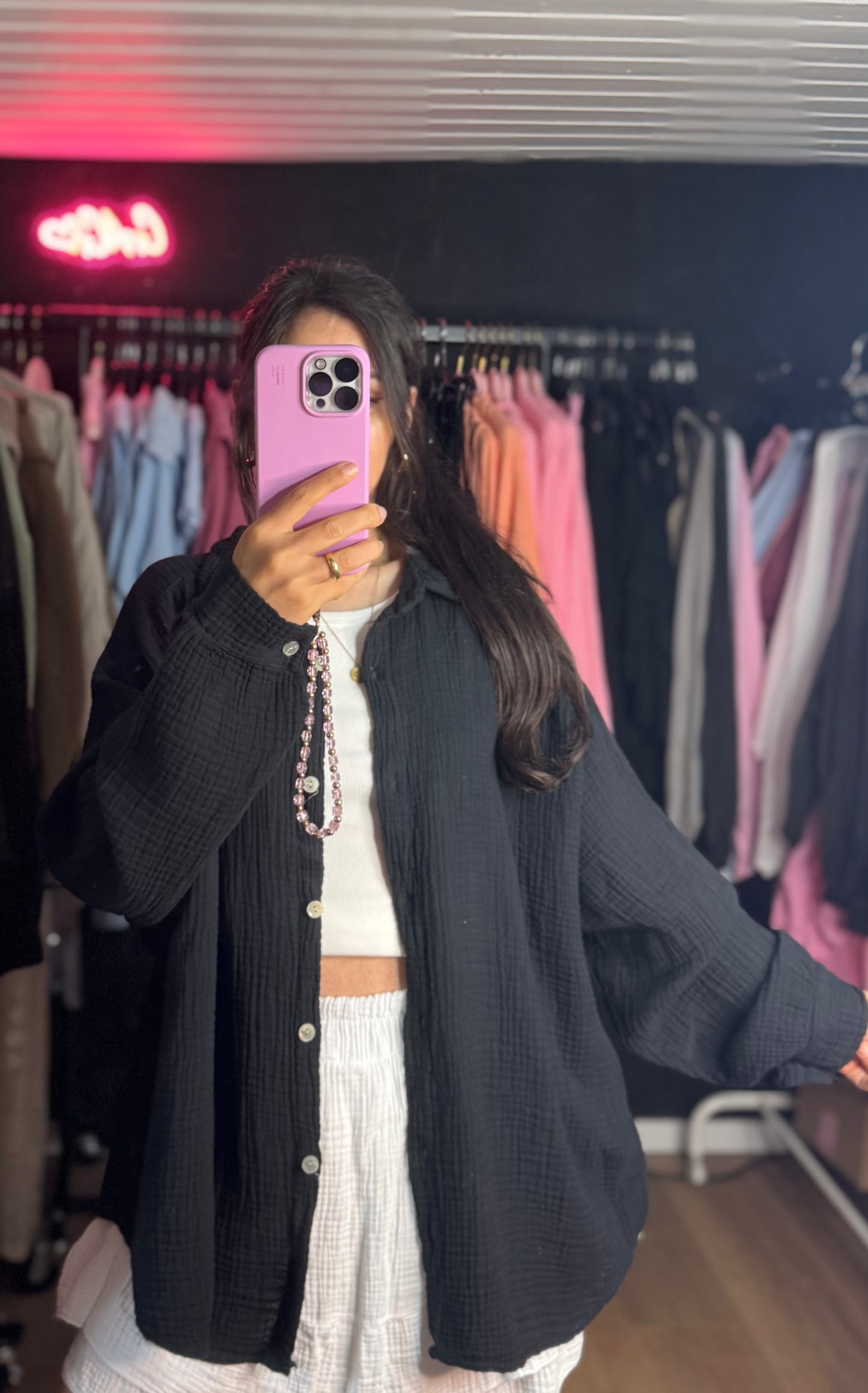 Oversized Musselinbluse schwarz