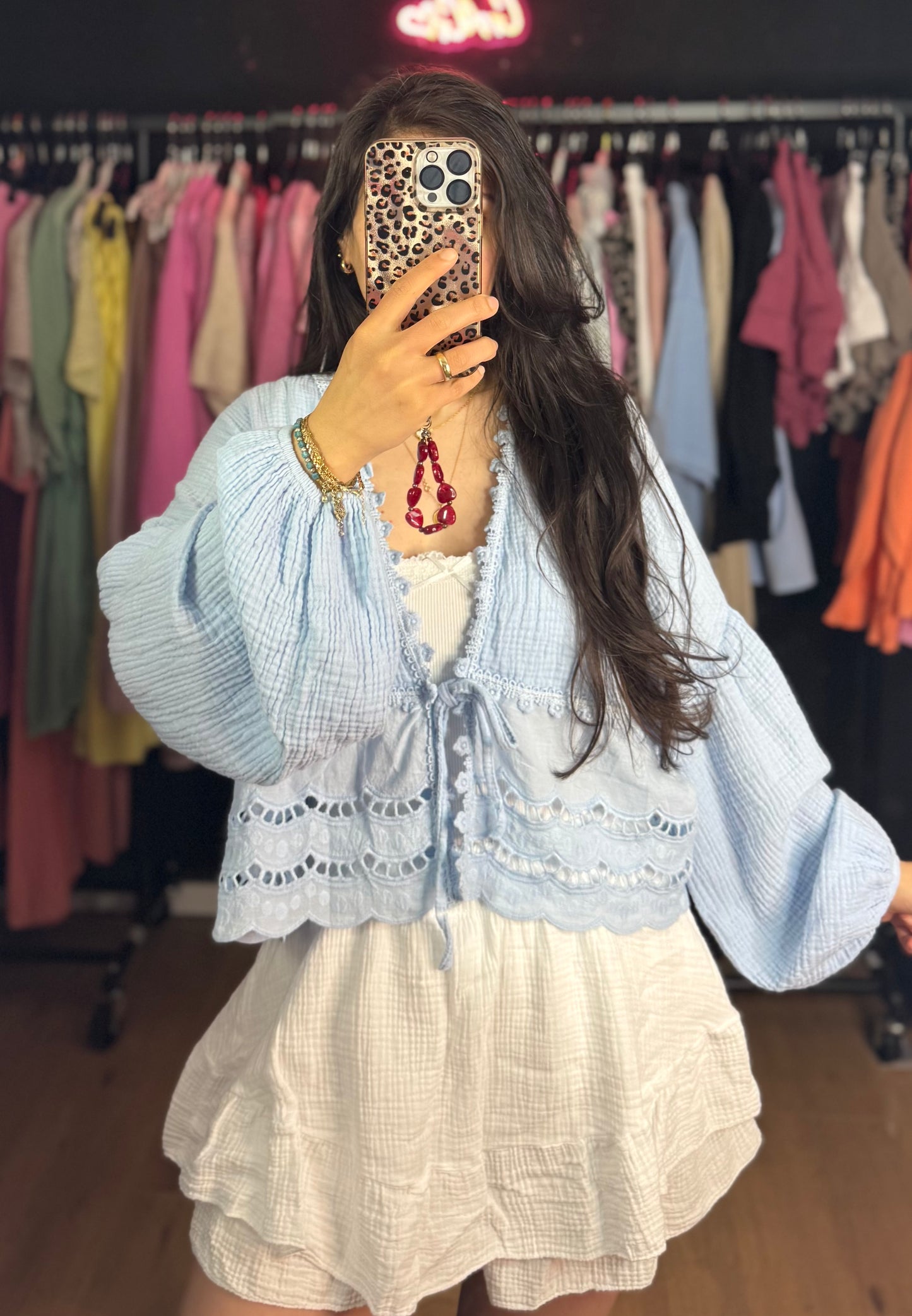 Häkel Musselinbluse Babyblau